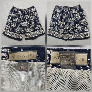 Natural Life Swim Trunks Men's M Navy Cream Bamboo Geometric Print Lined